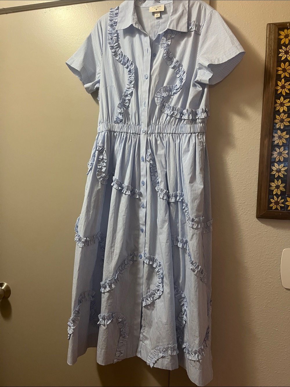 kate spade X Target Light Blue Pinstripe Ruffle-Trim Shirt Dress